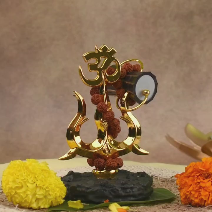 Divine Om Trishul with Rudraksha Desk Idol