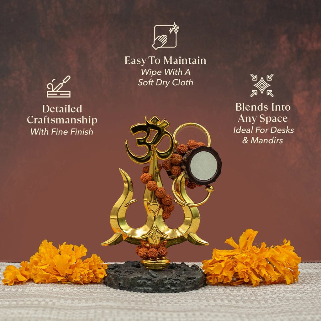 Divine Om Trishul with Rudraksha Desk Idol