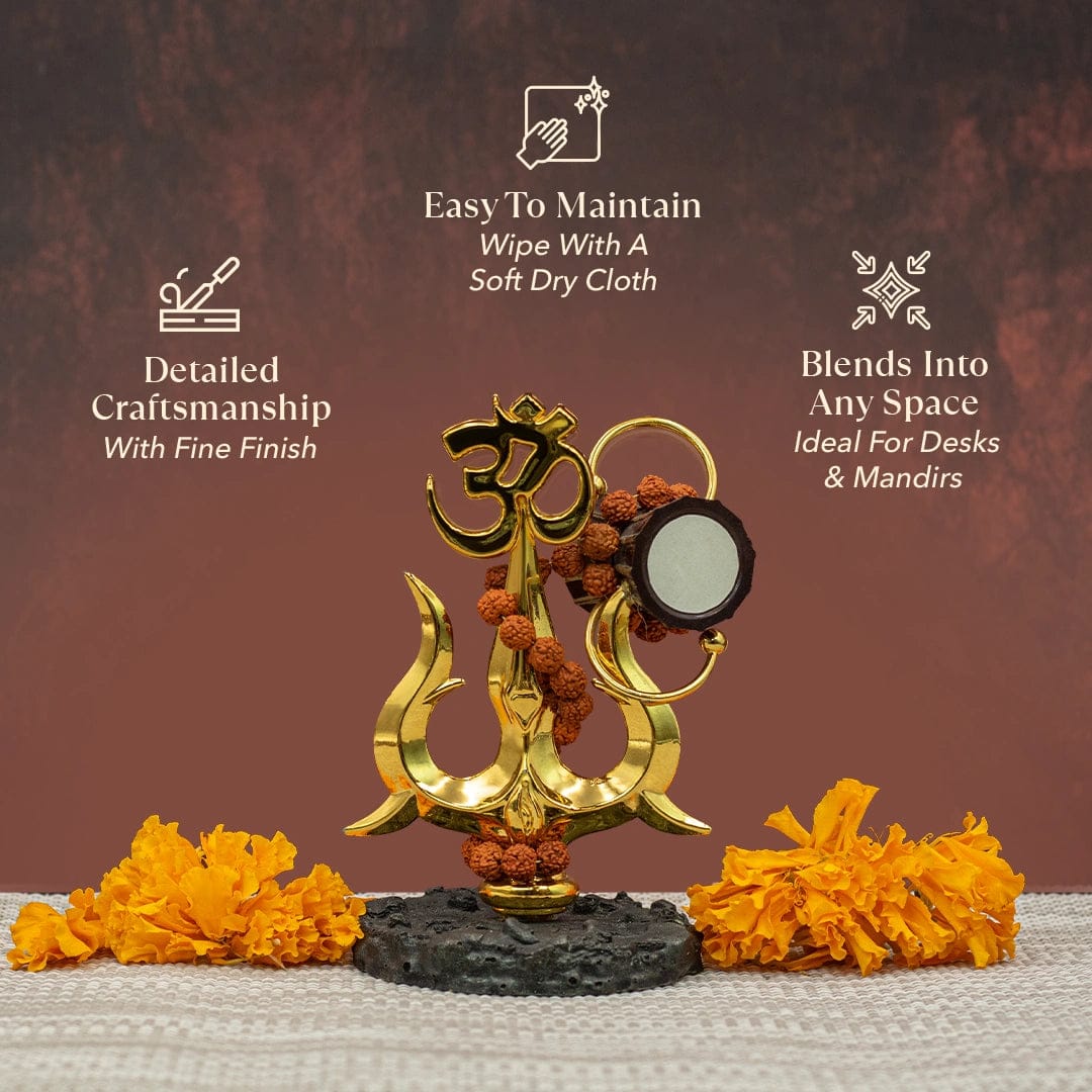 Divine Om Trishul with Rudraksha Desk Idol