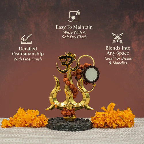 Divine Om Trishul with Rudraksha Desk Idol