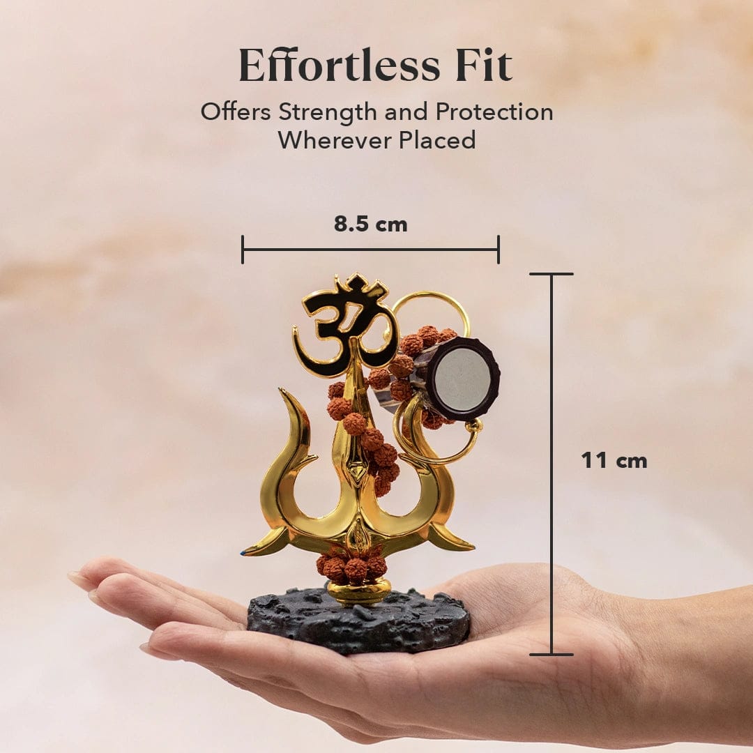 Divine Om Trishul with Rudraksha Desk Idol