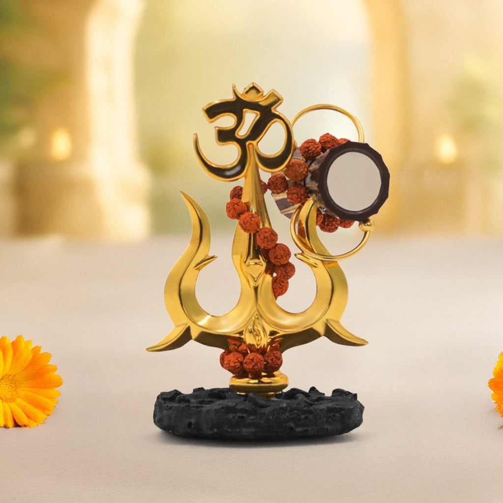 Divine Om Trishul with Rudraksha Desk Idol
