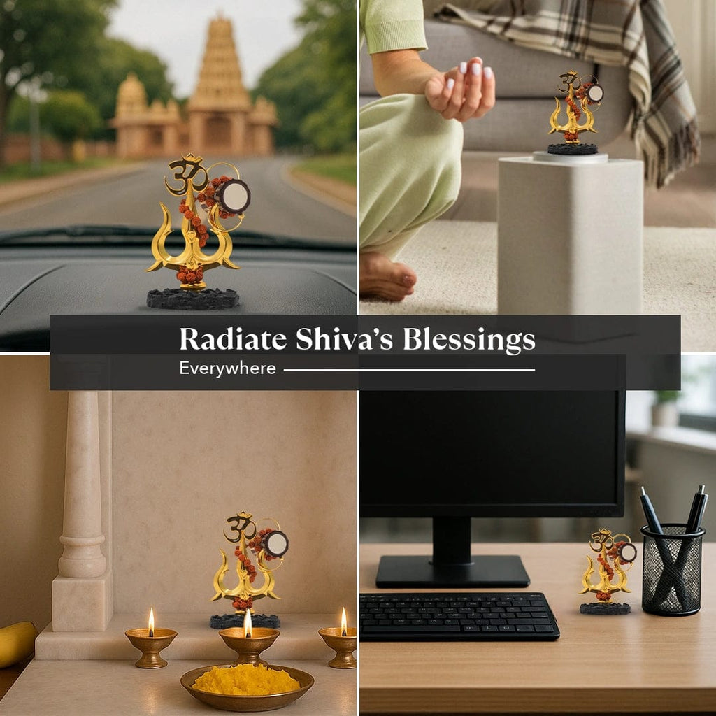 Divine Om Trishul with Rudraksha Desk Idol