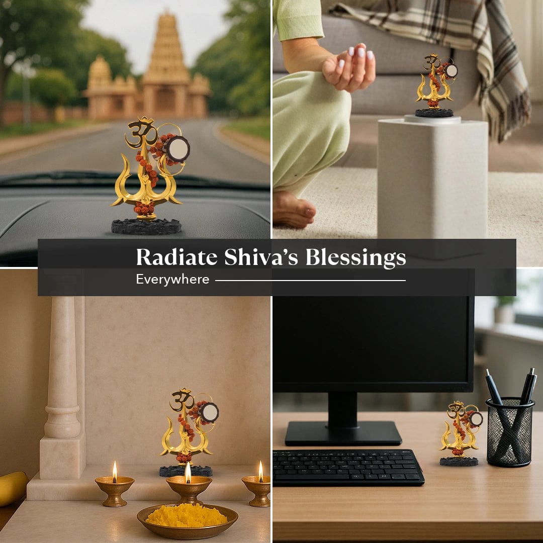 Divine Om Trishul with Rudraksha Desk Idol
