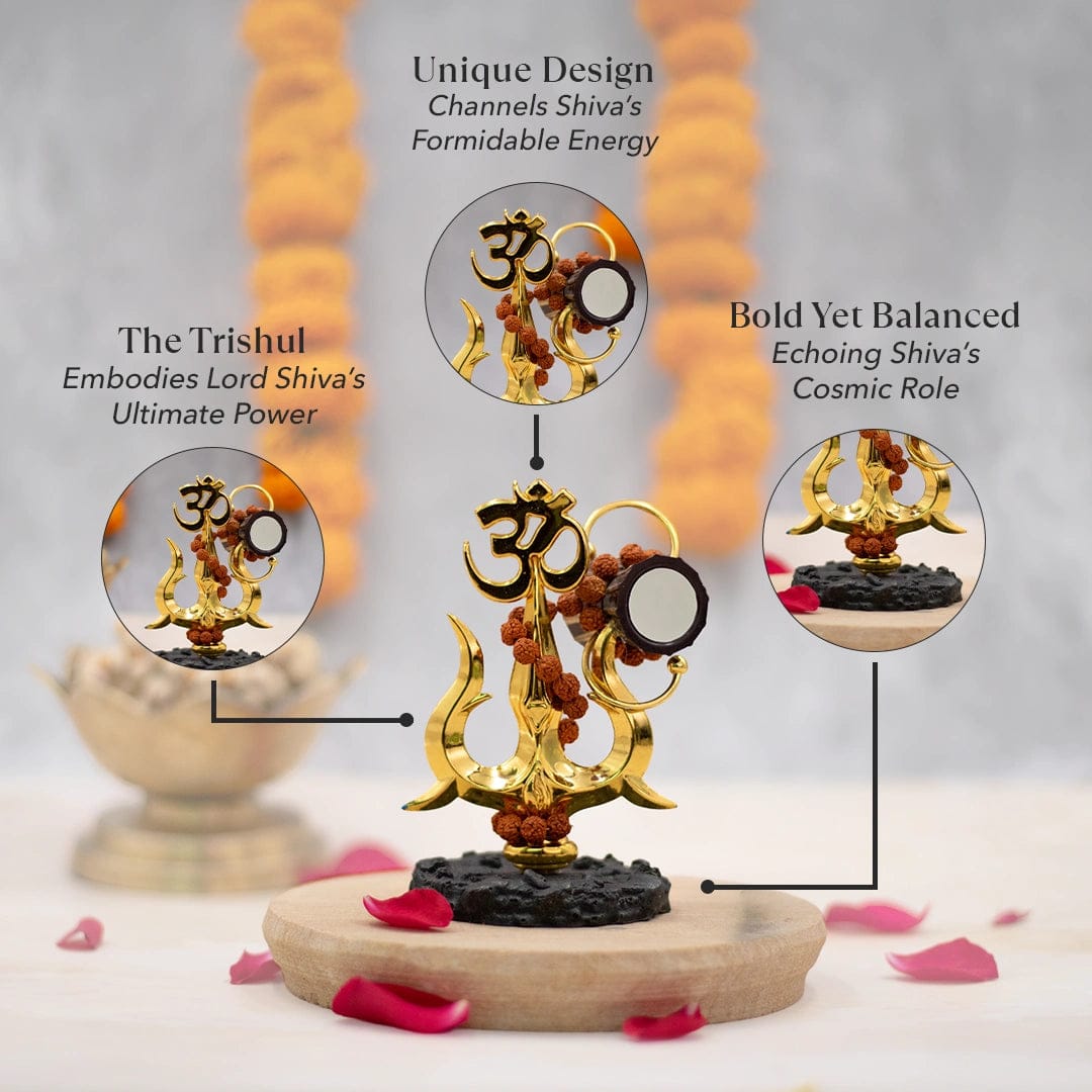 Divine Om Trishul with Rudraksha Desk Idol